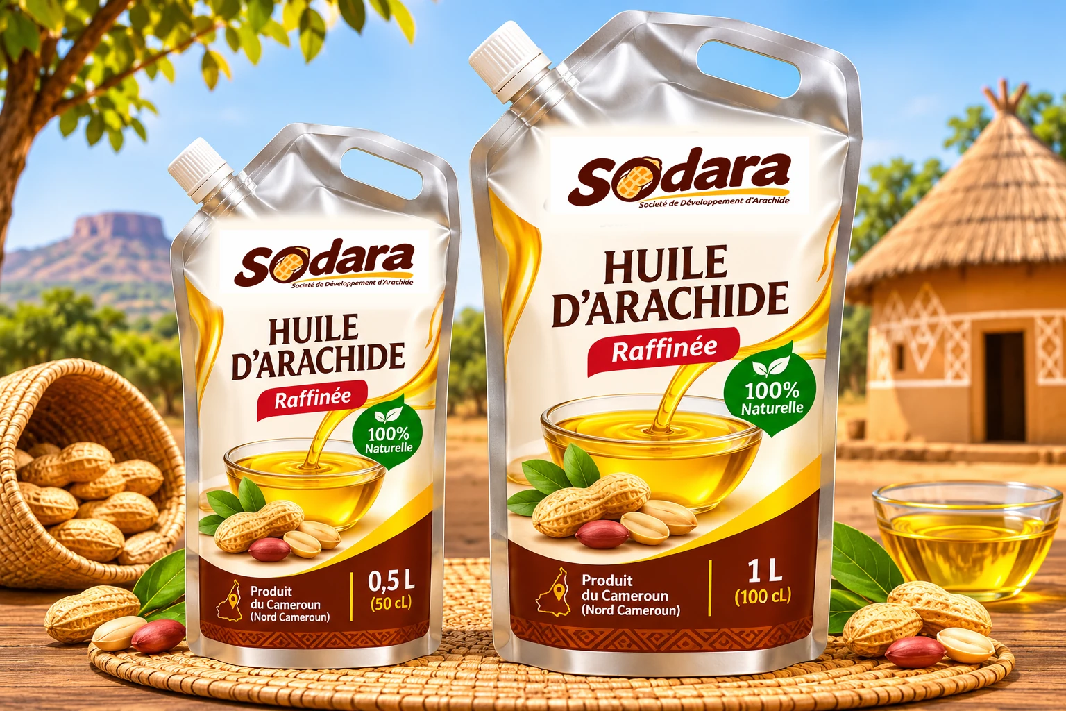 Poignées souples d’huile d’arachide Sodara, formats 0,5 litre et 1 litre
